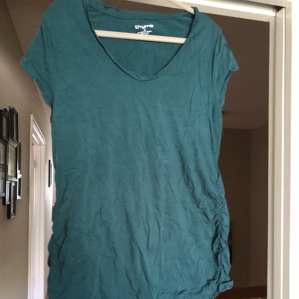 Teal shirt sleeve basic maternity shirt